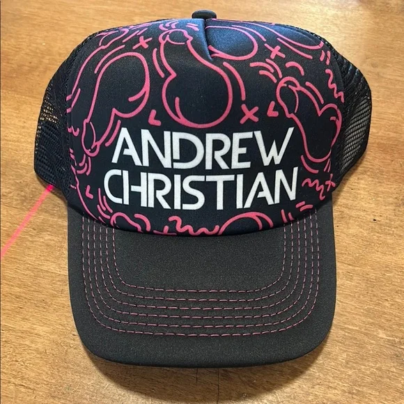 Andrew Christian Black and Pink Hat - Picture 1 of 3